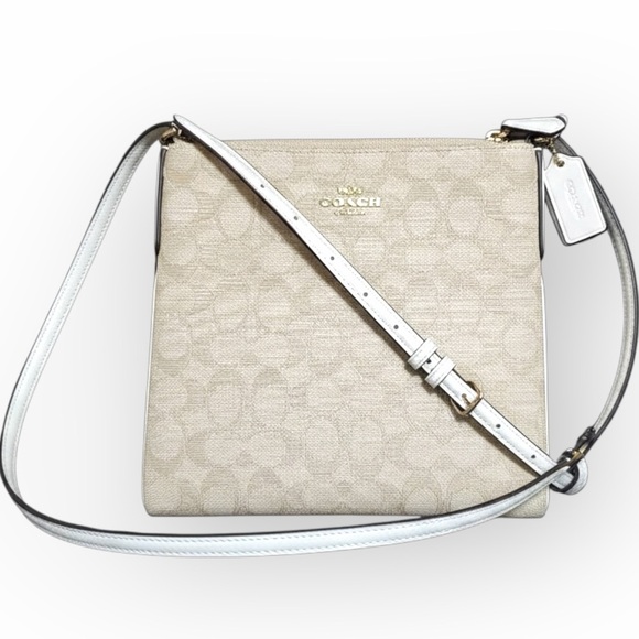 NWT Coach Signature Jacquard File Crossbody Bag Light Khaki Chalk 